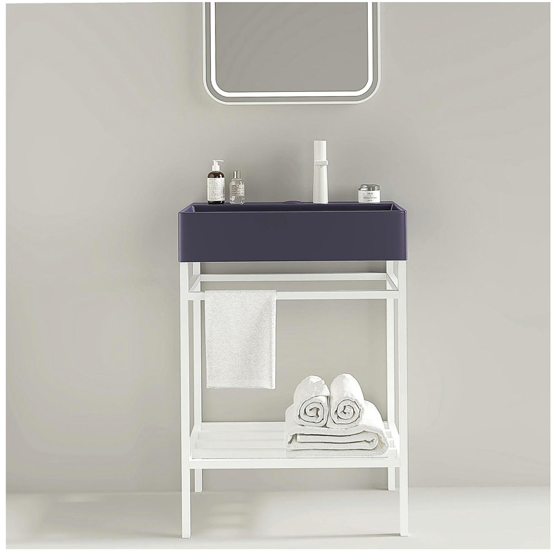 Meuble-lavabo 24 po avec lavabo en céramique, ensemble de lavabo console sur pied, lavabo rectangulaire en céramique sans robinet