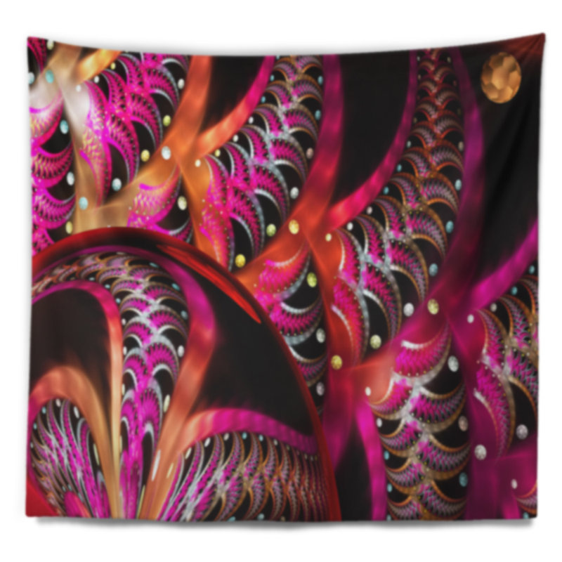 Tapisserie abstraite à motif fractal unique de conception magenta, H 32 po x l 39 po