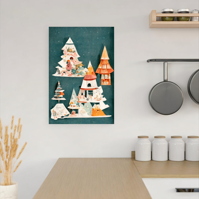 Enchanted Forest Homes, arbre de Noël moderne et coloré, forêt, impression d'art mural, 18" H x 12" W