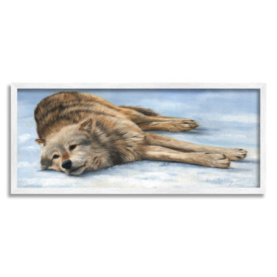 Coyote loup au repos, paysage enneigé, faune de la forêt par David Stribble - peinture à cadre flottant sur bois