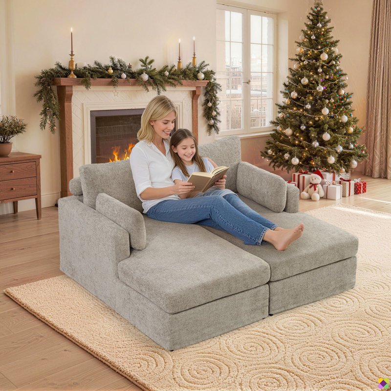 Méridienne en chenille de 63,4 po de large Braidon, coussin de dossier renforcé, Taupe