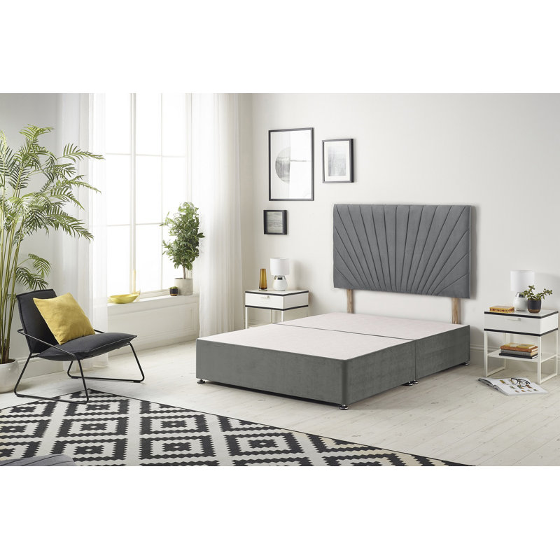 Sealcove Etheral Velvet Divan Bed Base with 32" Upholstered Headboard, Charcoal, Super King (6'), 4 Drawers