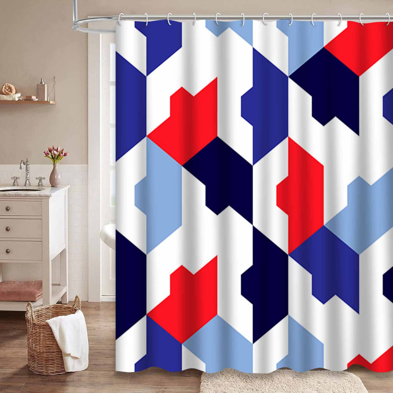Rideau de douche sans soudure à motif géométrique abstrait bleu mer avec 12 crochets, L 72 po x l 72 po