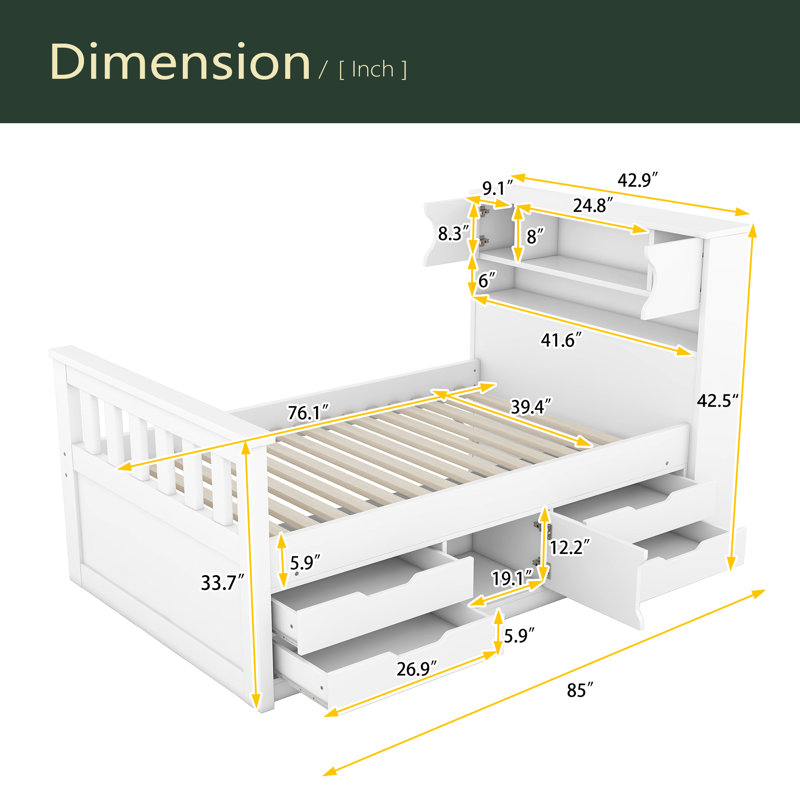Base de lit plateforme simple avec bibliothèques de rangement
