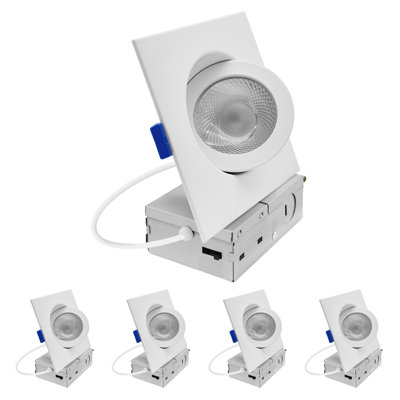 LUXRITE 4 In. Square Floating Gimbal LED Recessed Light, Adjustable 360° Rotation & 90° Tilt, 5CCT 2700K-5000K, CRI90, 10W, 1000LM, Dimmable, 4 Pack