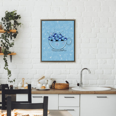 Blue Cherries Teacup on Florals Floating Frame, design by Susan Lugar