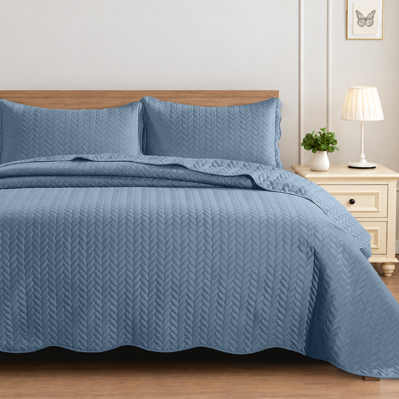 Ensembles de couvre-lit simple en relief élégants avec literie en microfibre matelassée douce, Bleu délavé