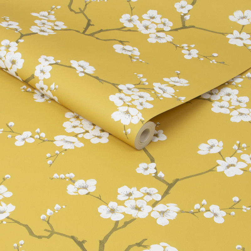 Fresco Apple Blossom Floral Wallpaper, Yellow