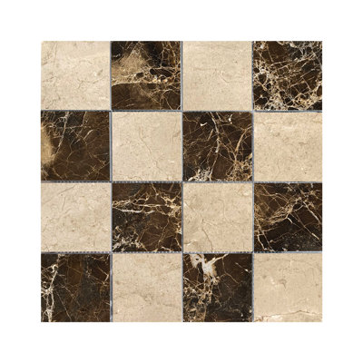 Carreaux de mosaïque à damier adoucis en marbre foncé Crema Marfil et Emperado 3 po × 3 po pour murs et sols