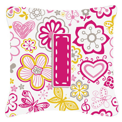 Papillons et fleurs de lettre Monogram intérieur/extérieur Throw Pillow