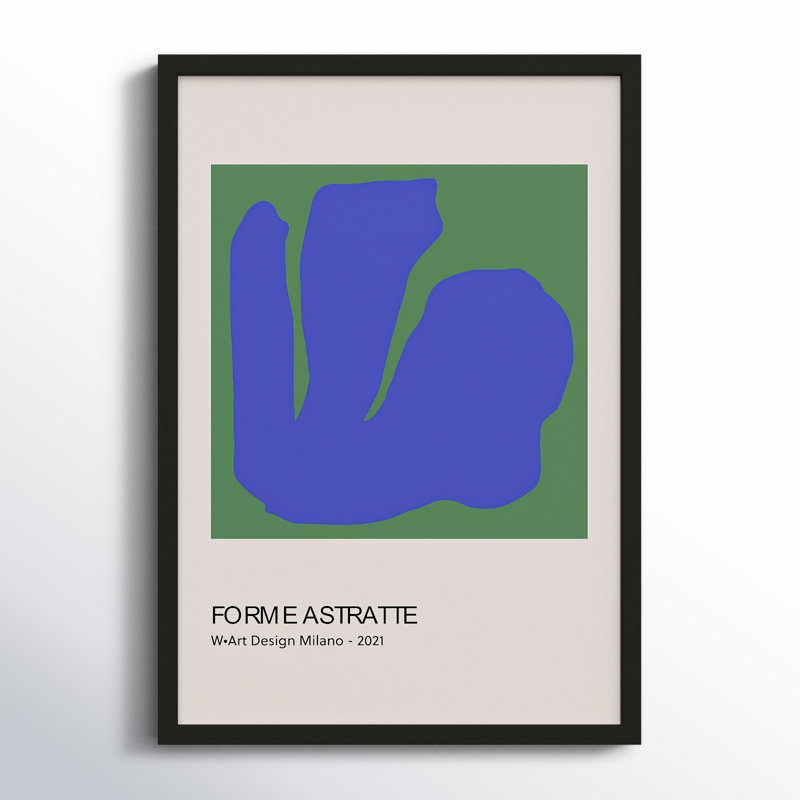 «Dewitt Forme Astratte Blue & Green» par Romina Gadler, Papier avec cadre noir, H 25 po x l 17,5 po x P 1,25 po