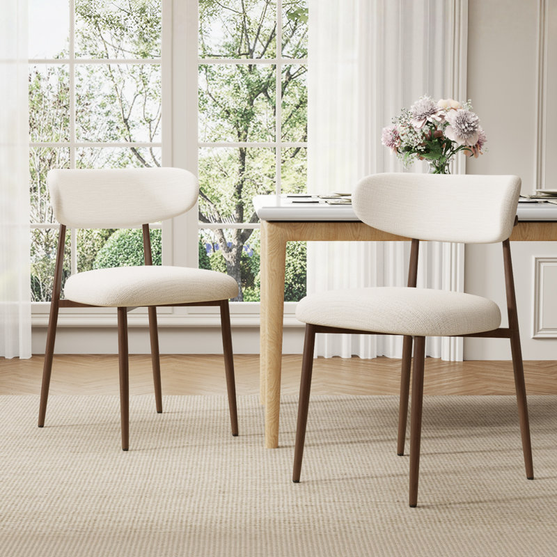 Chaise de salle à manger rembourrée 19,7 "avec pieds en métal Kitch, Blanc beige, Cadre en métal couleur noyer