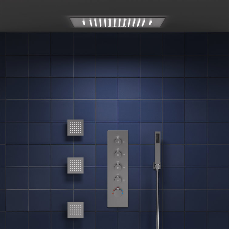 20" Ceiling Mount Complete Shower System with LED, Bluetooth Music and Rough in-Valve