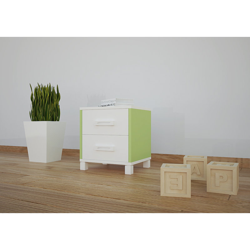 Wiese 2 Drawer Nightstand, White/Green