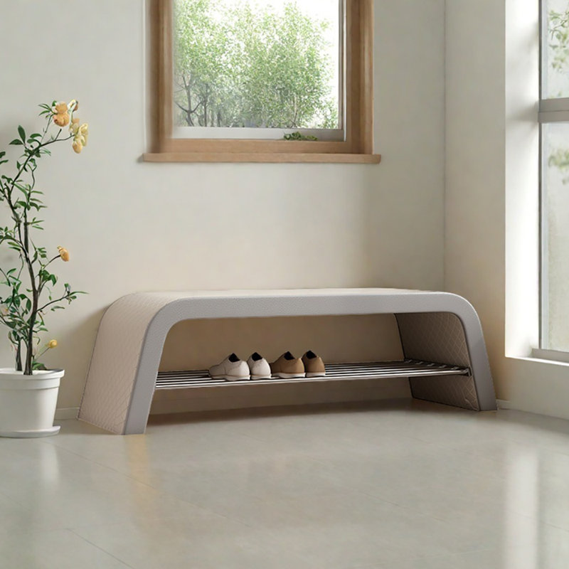 47.2in Shoe Rack Bench, Gray/Beige
