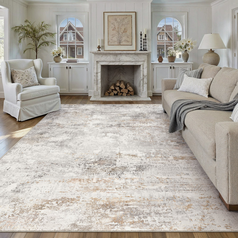 Vitas Abstract Beige/Grey Area Rug, Rectangle 7'9" x 9'9"
