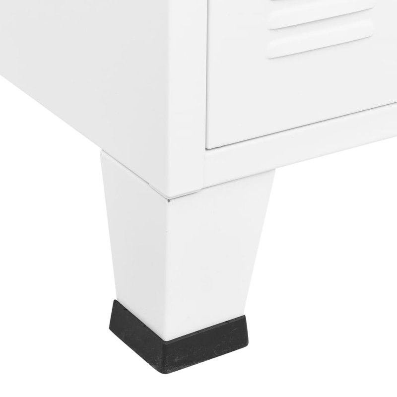 White Industrial Metal and Glass Accent Cabinet with Air Vents