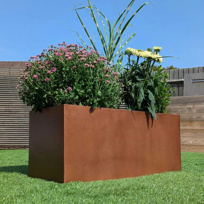 Reny Galvanised Zinc Trough Planter, Brown, 40cm H x 100cm W x 40cm D