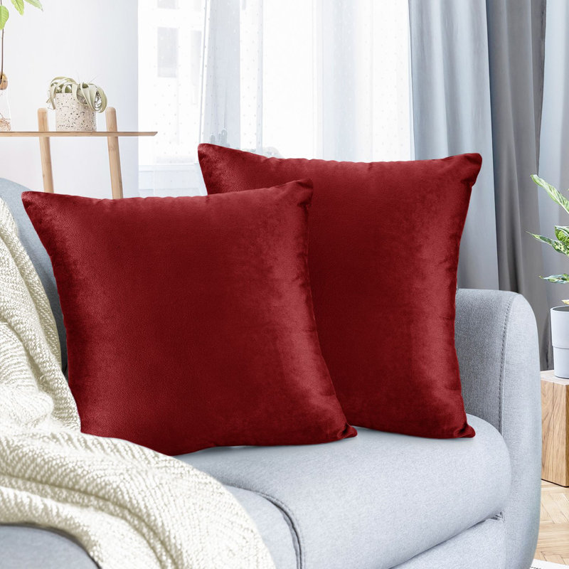 Housse de coussin décoratif en velours , Rouge cerise, 24" X 24"