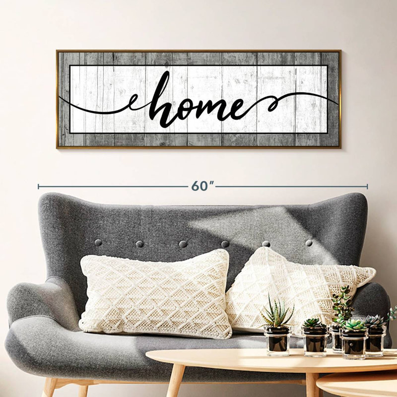 Plaque murale typographique en bois, 46 po x 16 po, Cadre flottant doré