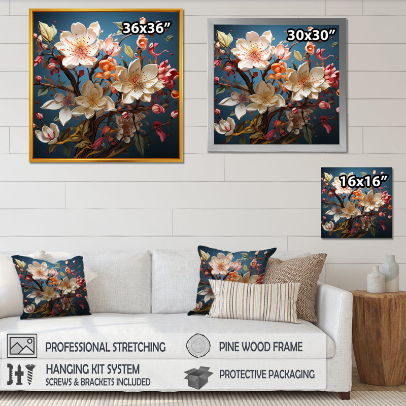 Doux chant de magnolia I, Cadre doré simple, H 30 po x l 30 po x P 1 po