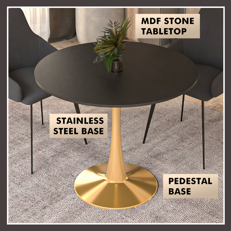 Leisuremod Bristol 31" Round Dining Table, Modern Small Space Kitchen Table with Gold Pedestal Base, Mid-Century Bistro Table for Breakfast Nook