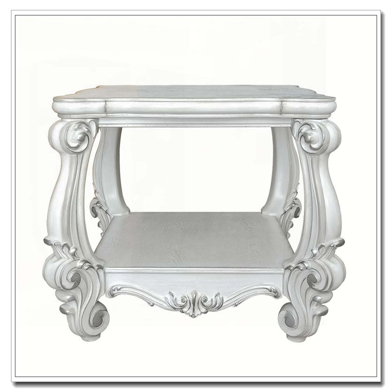 Bone White End Table with Bottom Shelf