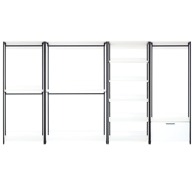 Système de garde-robe autoportant - blanc, structure en métal, rangement très profond, pour tous les éléments, teinture et égratignure, panneau de chauffage à l'eau E0, bois fabriqué et blanc avec structure en métal thermolaqué, 2 fois plus épais,