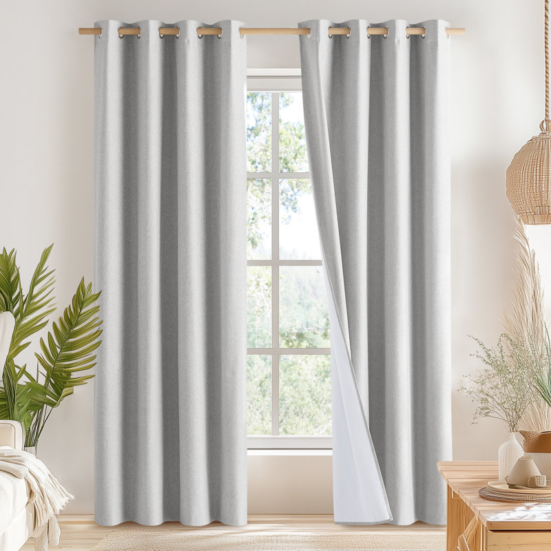 100% Blackout Faux Linen Curtains for Living Room Grommet Privacy Insulated Drapes, Set of 2, 52" W x 90" L, Light Gray