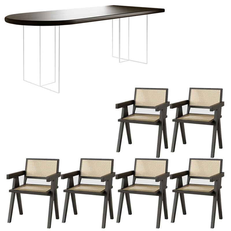 Modern simple acrylic solid wood dining table set, 29.5"H x 62.9"L x 27.5"W