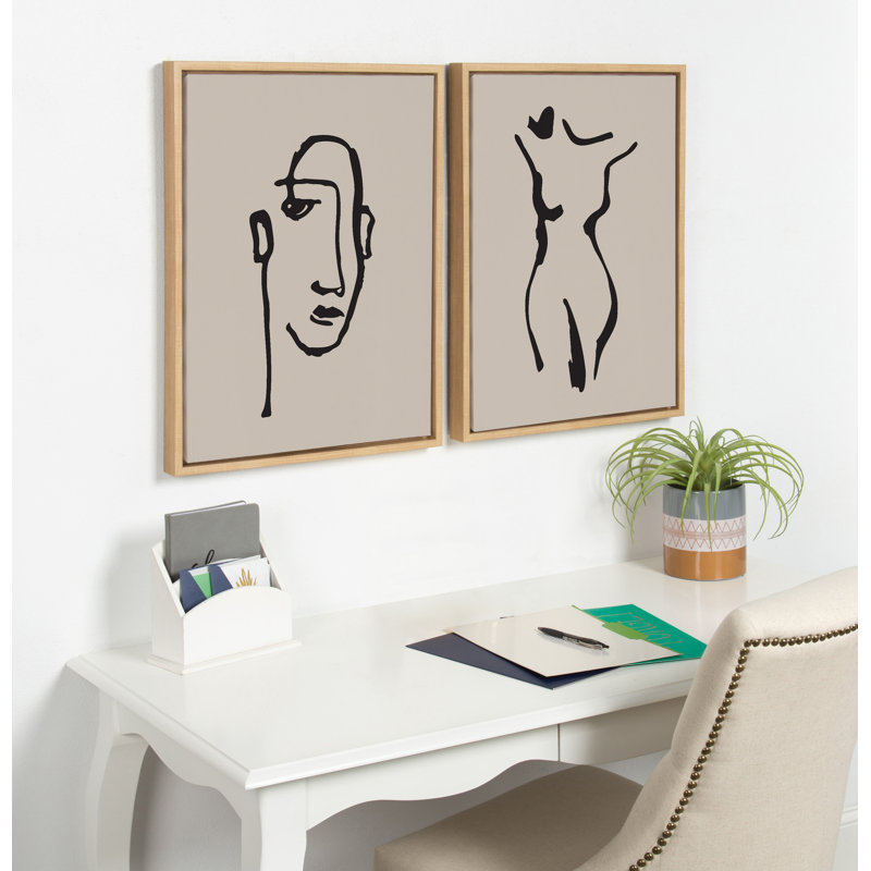 «Minimalist Neutral Line Art Face» par The Creative Bunch Studio, reproduction d'art sur toile encadrée, Encadré naturel