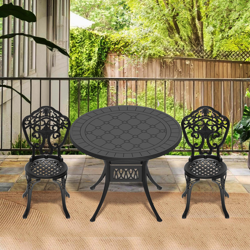 3-Piece All-Weather Cast Aluminum Dining Furniture Set With Black Frame, 2