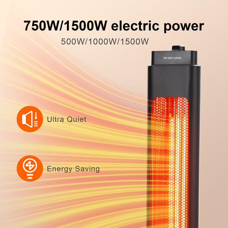 Black Electric Outdoor Infrared Patio Heater with Adjustable Heat Levels