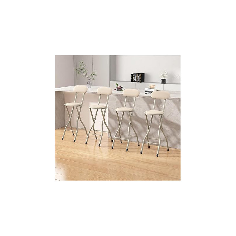 Upholstered Counter Stool with Metal Frame, Beige