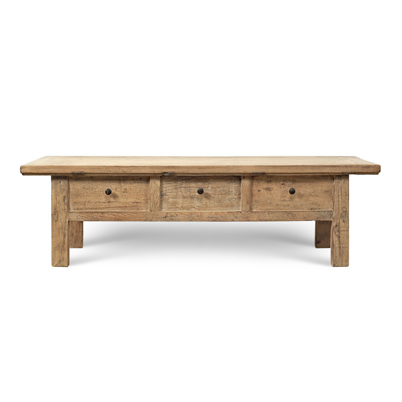 63 Inches Wide Coffee Table with Three Drawers Weathered Natural