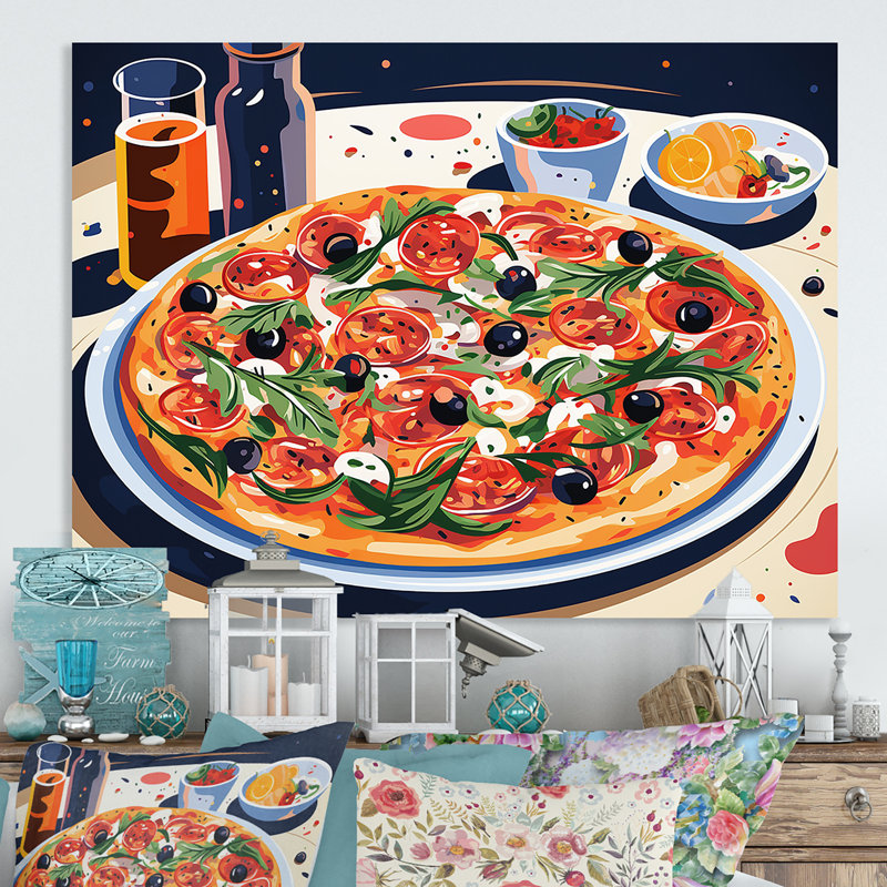 «All Dressed Pizza Delight», art mural en métal pizza, H 12 po x l 20 po x P 1 po