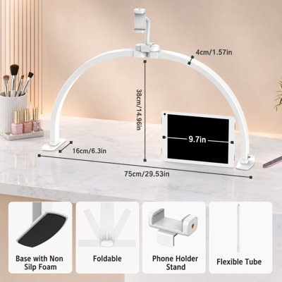 Large 29-Inch Foldable Half-Moon Nail Lamp with Phone Holder, 3 Color Modes and 10 Brightness Levels for Beginner Manicure Workstations