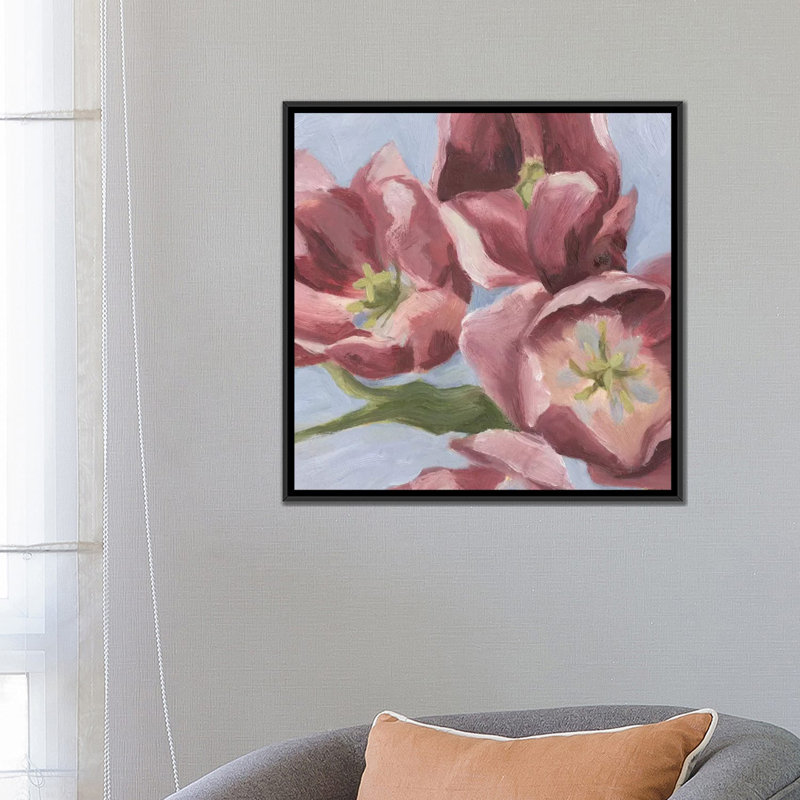 Mauve tulipes ii, impression sur toile, H 18 po x l 18 po x P 1,5 po, Toile encadrée noire, Pas de tapis