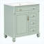 Meuble-lavabo autoportant de 30 po avec lavabo en céramique, tiroir escamotable, 3 tiroirs et armoire de rangement, bois massif et panneau de fibres à densité moyenne, vert