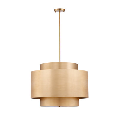 Lustre tambour en laiton frotté 6 lumières avec diffuseur d'abat-jour