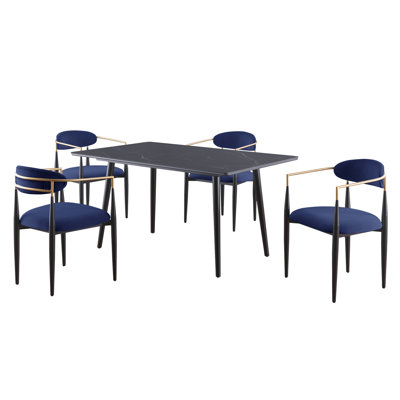 Salle à manger moderne: table en pierre frittée et chaises rembourrées Assemblage requis 5 pièces et chaises contemporaines, sièges 4