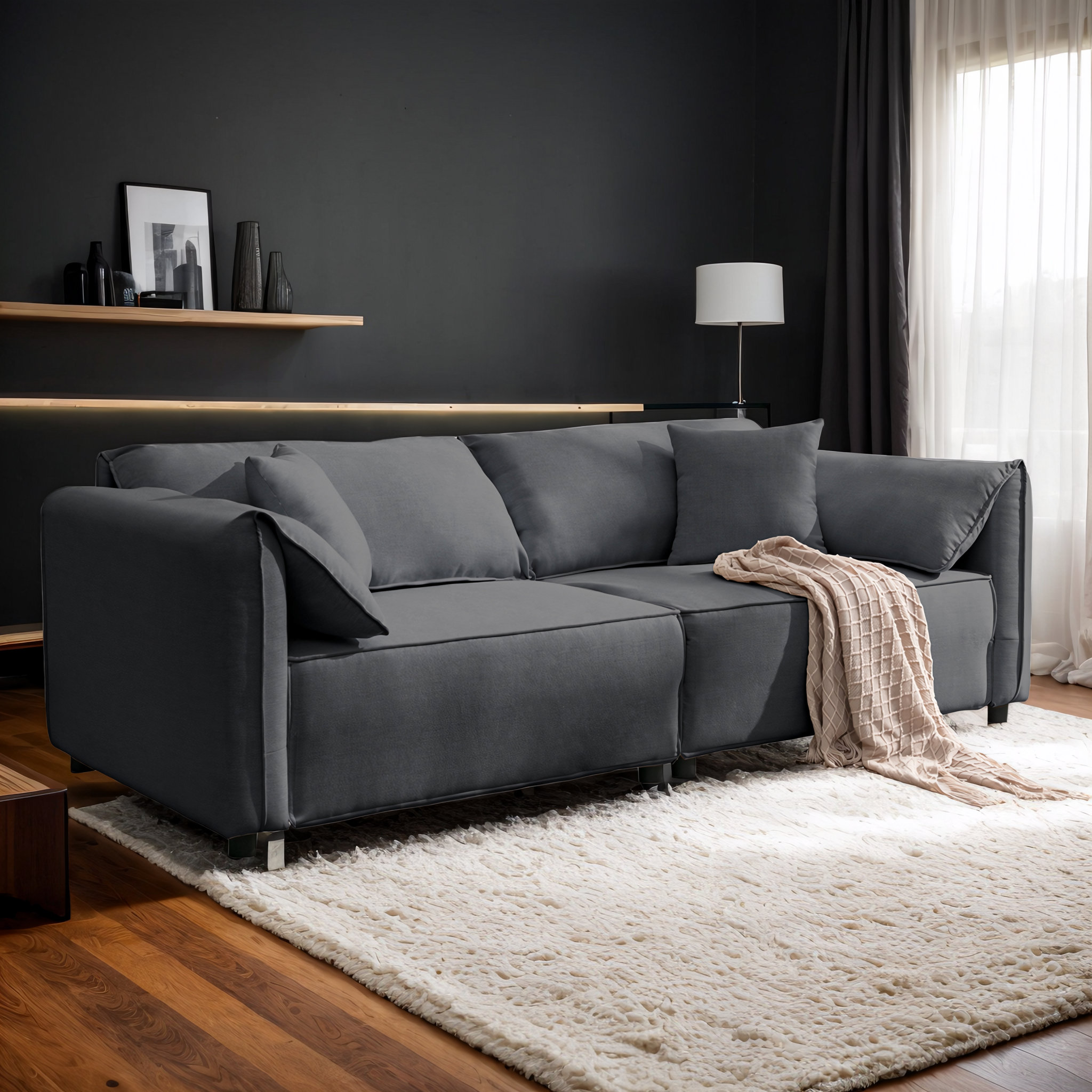Latitude Run® 97''w Faux Leather Upholstered Sofa With Foldable ...