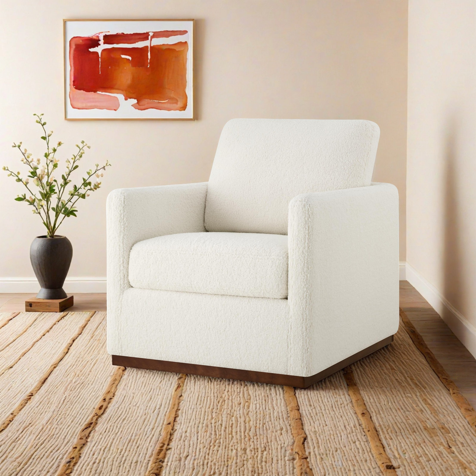 Bobbi Swivel Armchair, Aries Cream Sherpa