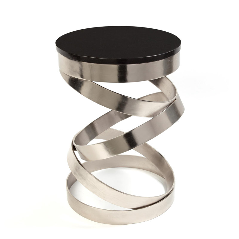 White Marble and Gold Spiral Accent Table