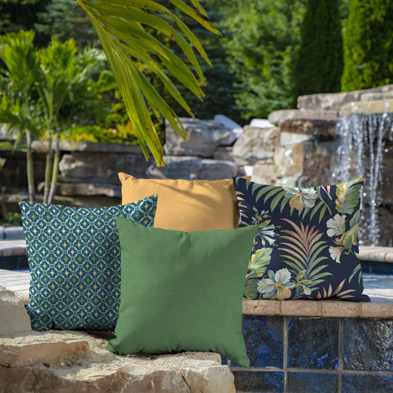 ARDEN Ruby Outdoor Square Pillow Cover & Insert, Green Solid Color