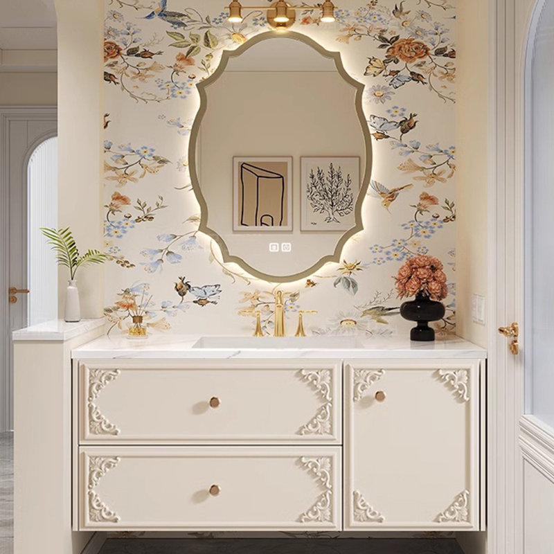 Italian minimalist bathroom cabinet., Cream
