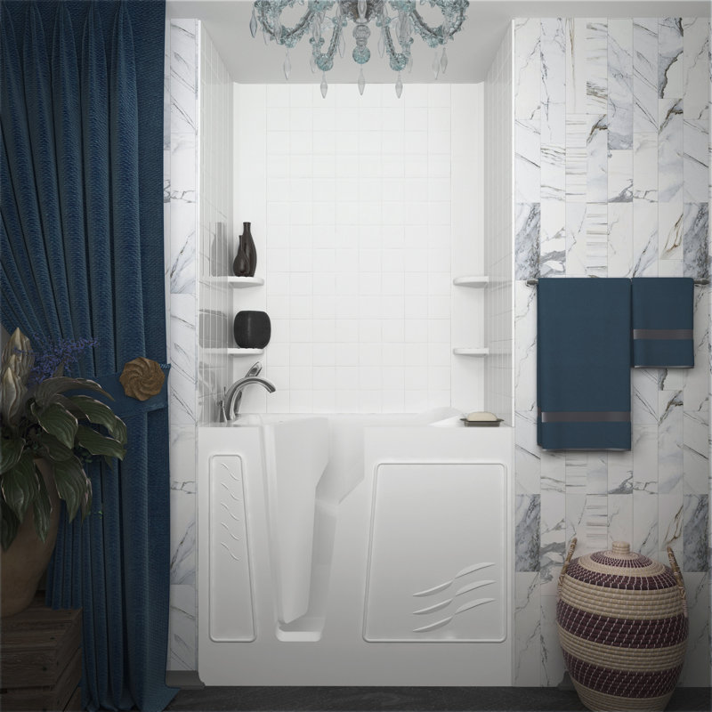 Prairie 45.75'' x 26'' Walk-in Fiberglass Bathtub with Faucet, Left, White
