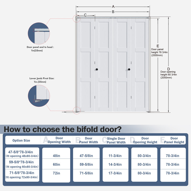 3-Lite Bi-Fold Door With Installation Hardware Kit, 4, 72" x 80.75"