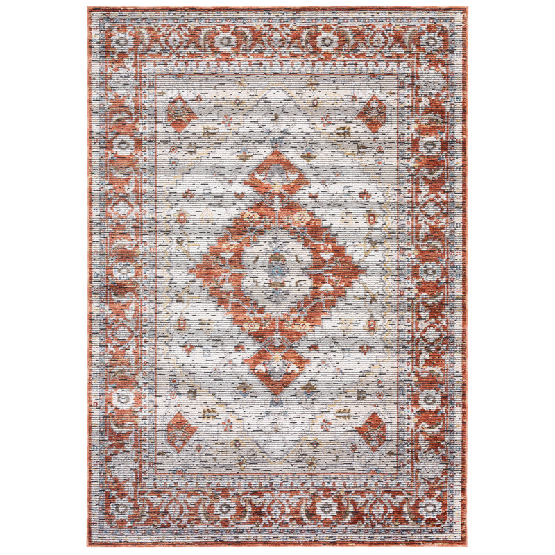 Ivory and Rust Hand-Knotted Oriental Area Rug