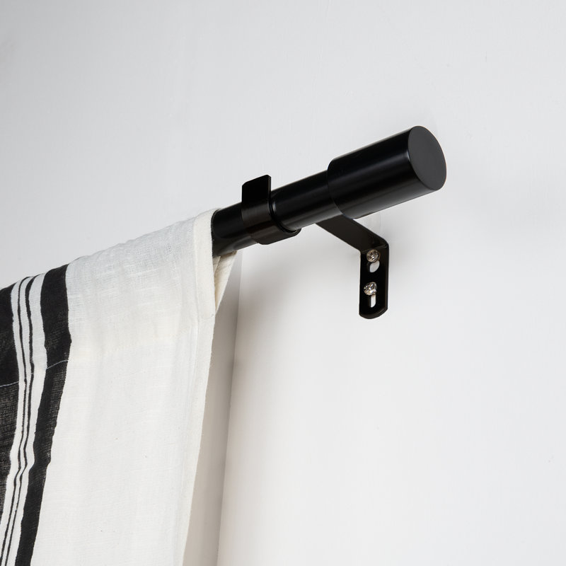 Salut Adjustable Single Curtain Rod, 66" - 120", Black